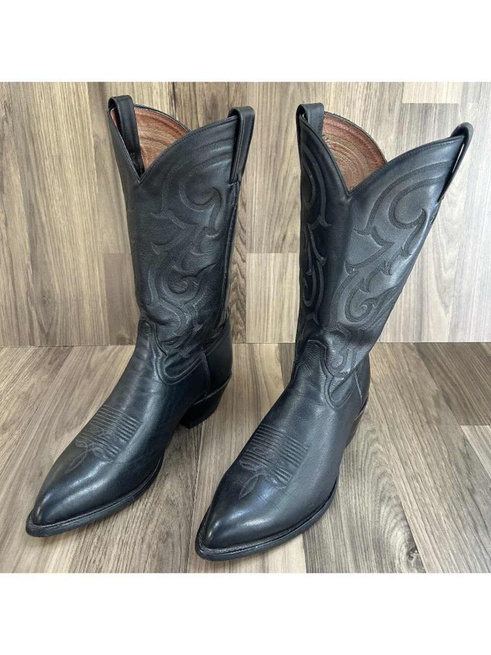 Tony Lama Vintage Black Pointed Toe Western Cowboy Boots Mens 10 D